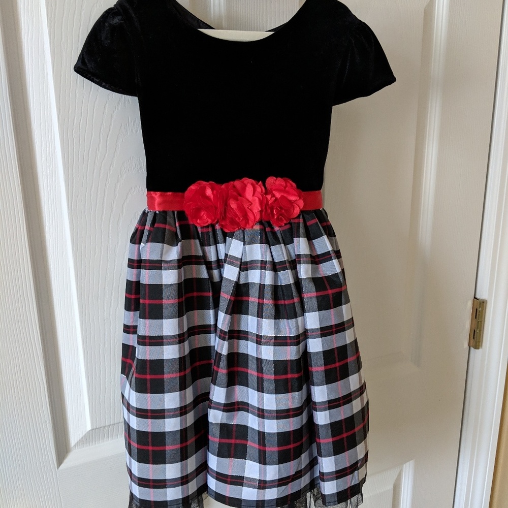 Girls Dress with black Velvet top and plaid bottom